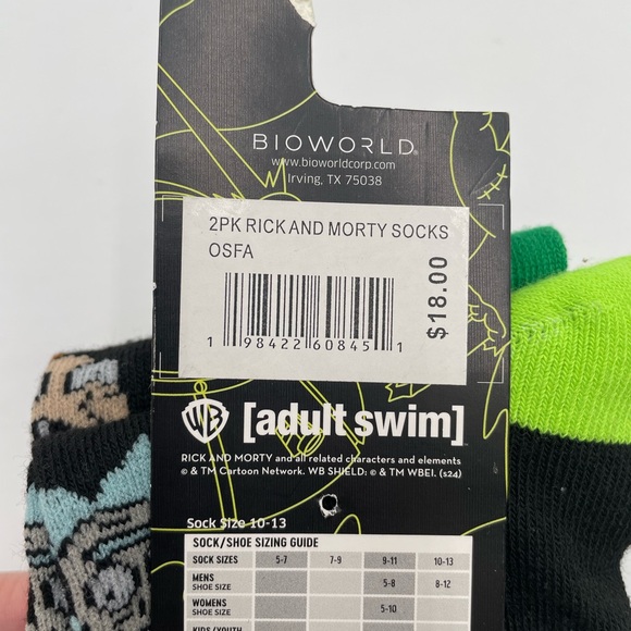 WB Adult Swim Rick and Morty Men's Crew Socks - Picture 6 of 7